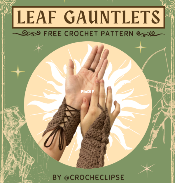 crochet leaf gauntlets, crochet eclipse