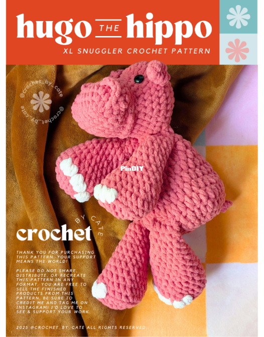 hugo the hippo xl snuggler, crochet by cate