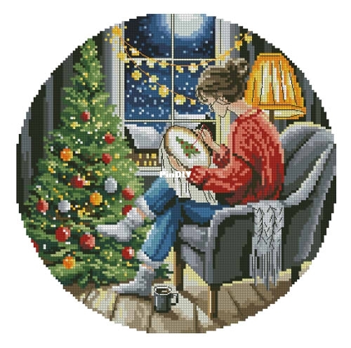 Girl stitching by the christmas tree pm.jpg