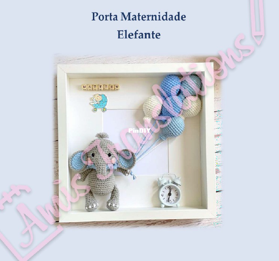 Bearnia Toys - Beatrice Colibaba - Crochet Elephant Baby Room Decor - Porta Maternidade Elefante - P ...