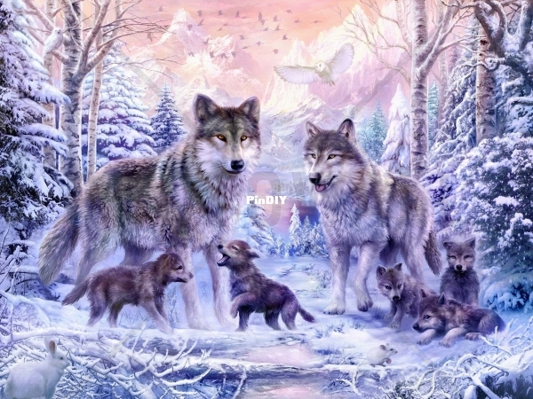 Wolf family in winter by Galina Nesterenko.jpg