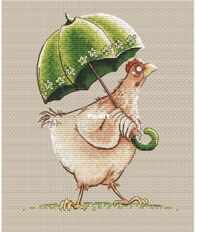 Lady Hen with green umbrella
