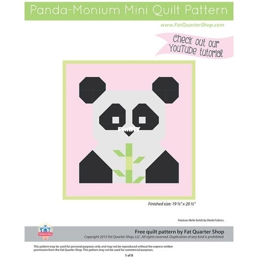 Panda-Monium Mini Quilt Pattern Fat Quarter Shop Exclusive Free