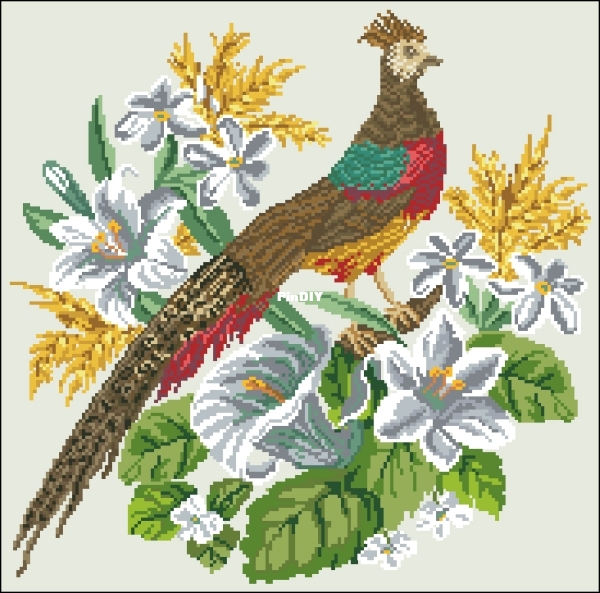 Berlin Woolwork Firescreen Pheasant and Lilies.jpg