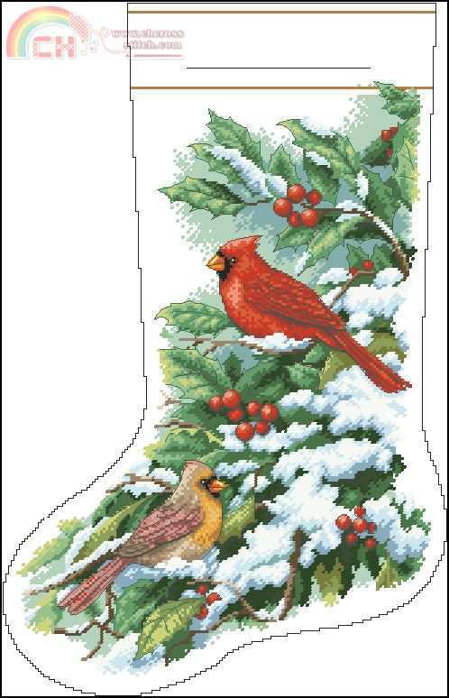 Dimensions 08738 - Early snow cardinals stocking XSD.jpg