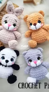 Chirka Toys - Ekaterina Chirkova - Sweet peas: Little Bear, Bunny, Kitten - Kleine Erbsen: Bar, Hase, Katze - English and German