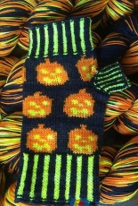 Glowing Jack-O-Lantern Fingerless Mitts by Abigail Grasso-Free