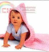 Lion Brand Yarn-10537AD-Hooded Baby Blanket-Free