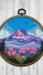 2x2 Stitch Art - Flowers and Mountain Landscape # 3