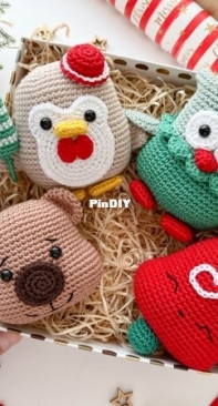 RNata - Natalia Ruzanova - Christmas Decoration: Bell, Bear, Penguin and Owl Version 2