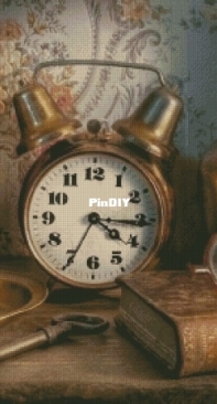 Cross Stitch Love - Composition with an alarm clock by Maria Pulinovich