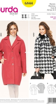 Burda Style - No 6844 - Coat and Jacket - Sizes 32-54 - German, English, French, Dutch, Italian, Spanish, Swedish, Danish, Russian