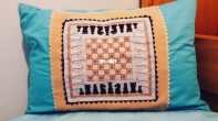 Chess board cross stitch cushion