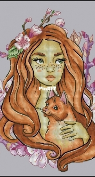 AlenaStitch - Girl With Cat by Alena Savchenko