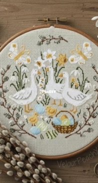 Velour Peach Cross Stitch - Easter Ducks