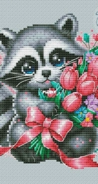 Marshmallow Witch - Zephyr Witch Raccoon with tulips by Asya Pristavova