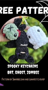 Smaribelsan  - Lunar Stitch Shop - Maribel Sandoval - Saralinda Camp - Spooky Keychains Bat, Ghost, Zombee - Free