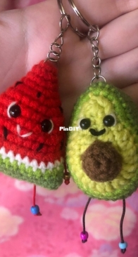 watermelon and avocado keychains