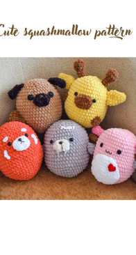 Plushies Patterns Cute - Anna - Cute Squishmallow : Dog, Giraffe, Fox, Walrus and Axolotl