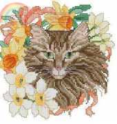 The Vermillion Stitchery 240 - Floral Feline III Bottom Cat  PCS