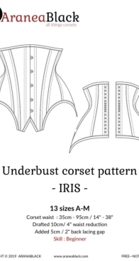 Aranea Black - Iris Edwardian Underbust Corset - Sizes A-M