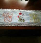 blue alphabets and butterfly tablerunner