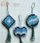 Blue Bargello Ornament Trio