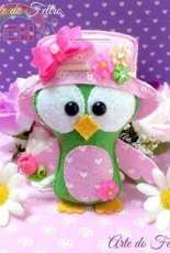 Arte do Feltro-Felt Owl-Molde Coruja Jardineira- Portuguese-Free