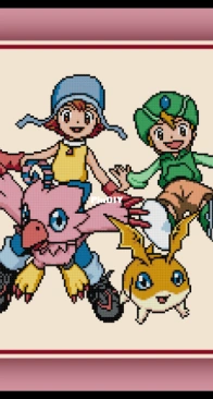 Cross Stitch Quest - Sora, TK, Patamon and Biyomon - Digimon - Free