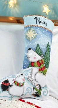 Polar Pal Pressies Christmas Stocking by Durene Jones from The World of Cross Stitching 326 XSD