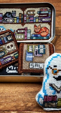 The Murder Puffin - Altoids Tin Insert Haunted Bookshop - Cross Stitch Pattern Embroidery Halloween Books Mystery True Crime Cross Stitch Pattern