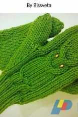 Cabled Mittens with Owl by Svetlana Bissen-Free