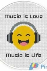 Daily Cross Stitch - Music is Love Music is Life