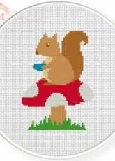 Daily Cross Stitch - Squirrel Tea Time