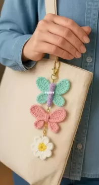 Havenly Flowers - One Dollar Crochet Pattern -  Diana Abrudan  - Bag Charm Butterfly