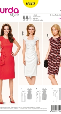 Burda Style - 6920 - Dress - Sizes EUR34-44 US8-18 - German, English, French, Dutch, Italian, Spanish, Swedish, Danish, Russian