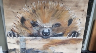 painted hegdehog on wood