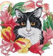 The Vermillion Stitchery 240 - Floral Feline II Middle Cat   PCS