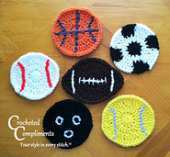 Sports Ball Coasters.. Crocheted Compliments