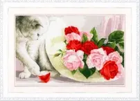 Zolotoe Runo - Z-054 Cat and Roses