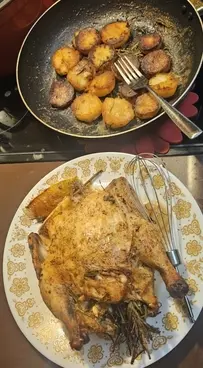 Roast chicken and potatoes
