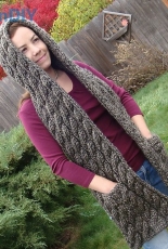 Cascading Cables Hooded Scarf by Wren Couture-Free