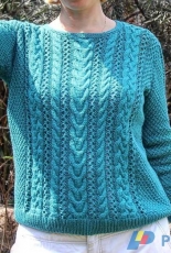 Emerald Cable Pullover by Irina Lyubaeva free English Russian