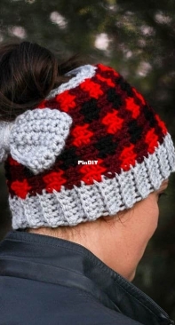 Winding Road Crochet - Lindsey Dale - Chunky Plaid Bun Beanie - Free