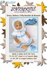 Just Crochet - Heather Davidson -  JC90C Dress  Bolero Frilly Booties and Bonnet