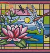 Panna VI 330 Waterlily Vitrage lotus and dragonfly