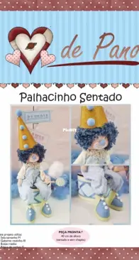 Atelier Coraçao de Pano - Day Carlson - Clown Sitting - Palhacinho Sentado - Portuguese