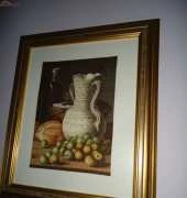 Bodegon con jarra pan y frutas
