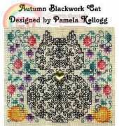 Autumn Blackwork Cat by  Pamela Kellogg