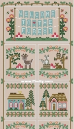 Country Cottage Needleworks CCN Welcome to the Forest - 1-Forest Banner, 2-Forest Deer, 3-Forest Raccoon and Friends, 4-Blue Forest Cottage, 5-Pink Forest Cottage, 6-Forest Fox and Friends, 7-Forest Bear XSD